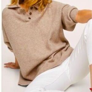 Mango- Camel color Oversized Polo Knit Sweater. Size M